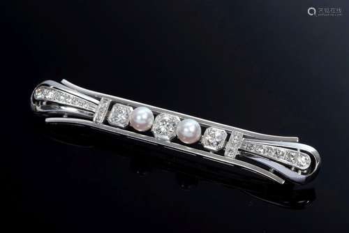 Handmade WG 585 diamond bar brooch (total approx. 0.88ct/VSI...