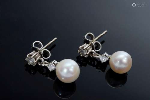 Delicate WG/YG 585 earrings each with a cultured pearl (Ø 7....