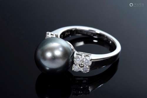 WG 750 ring with grey cultured pearl (Ø 11mm) and 8 brillian...