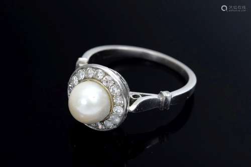 Handmade antique platinum ring with cultured pearl (Ø 68mm) ...