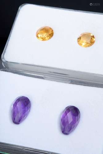 2 Diverse pairs of gemstones: pair of round faceted citrines...