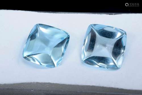 Pair of topazes "sky blue" in cabochon and antique...