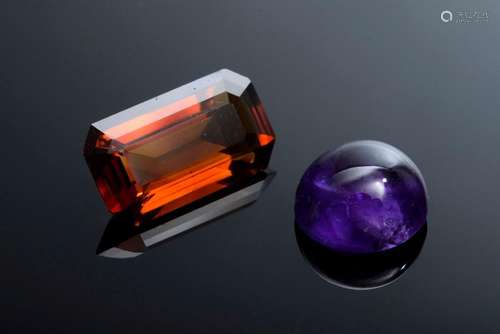 2 Various gemstones: rectangular stair-cut Madeira citrine (...