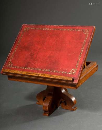 Oak book desk with red gold-punctured leather upholstery on ...