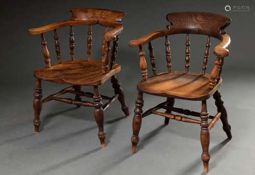 2 English Captains Chairs with semicircular backrest and tur...