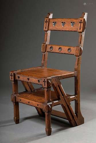 Oak ladder chair in gothic façon with carved frame end of 19...