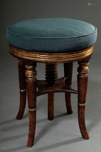 Historism piano swivel stool with gilded grooves and green u...