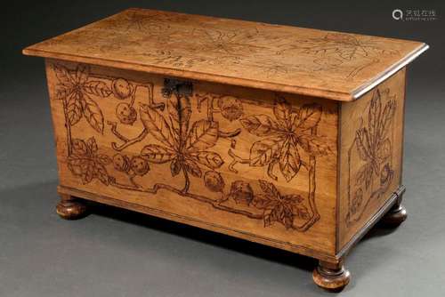 Small art nouveau wooden chest with fire painting "Kast...