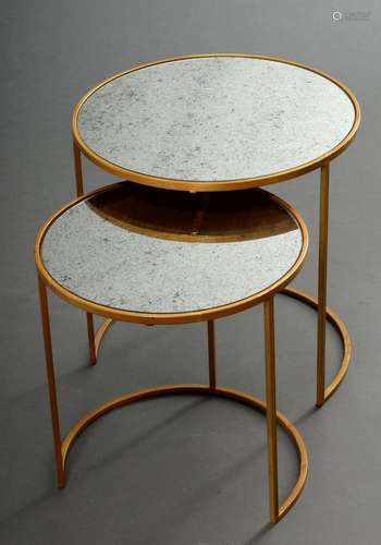 2 Modern side tables with gilded metal frame and mirror top ...