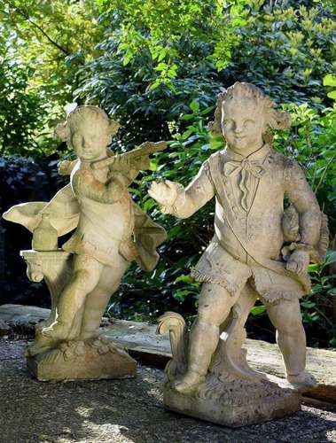 Pair of garden sculptures "Cavalier" and "Flu...