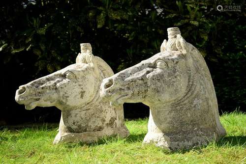 Pair of large garden sculptures "Horse heads" prob...