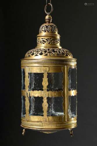 Dutch brass/copper lantern in cylindrical form with chased a...