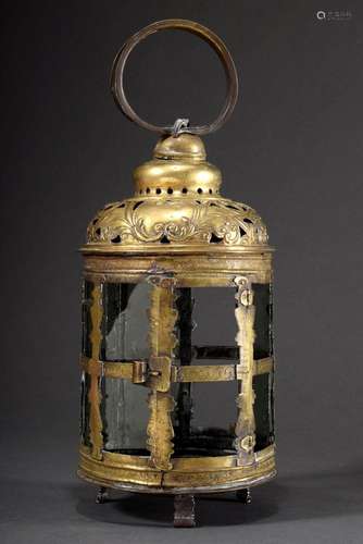 Dutch brass/copper lantern in cylindrical form with engraved...