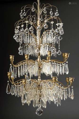 Art Deco chandelier with rich prismatic hangings and 16 ligh...