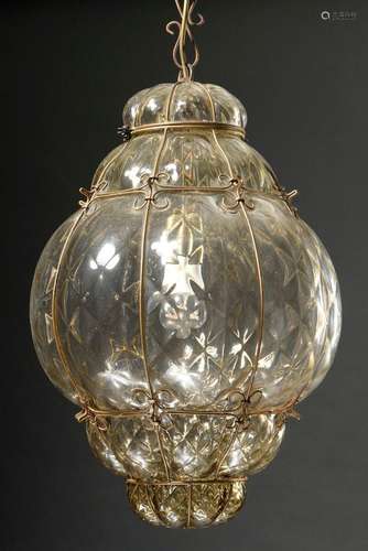 Large Murano baluster light tong-textured blown smoked glass...