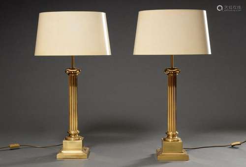 Pair of brass column lamps in heavy quality with ionic capit...