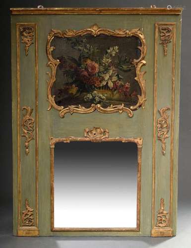 Decorative fireplace mirror of wall panelling with gilded ro...