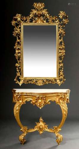 Opulent Florentine mirror (129x81cm) with console with white...