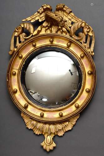 Regency convex mirror with eagle crowning black/gold frame