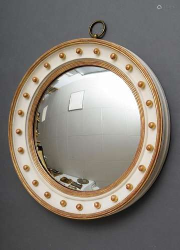 Round convex mirror white/gold painted