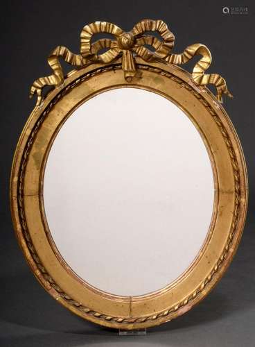 Gilded mirror with bow crowning in Louis XVI style 46x36cm