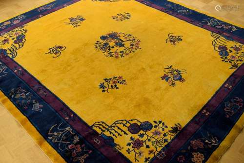 A quality Beijing carpet with floral designs on an imperial ...