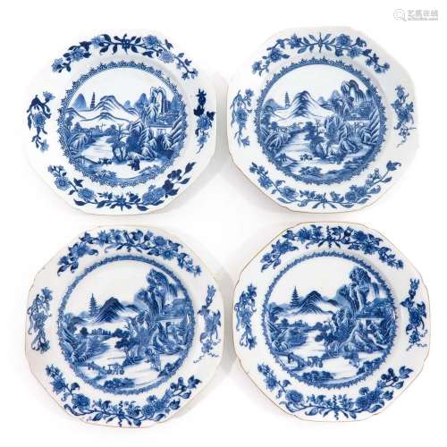 A Series of 4 Blue and White Plates