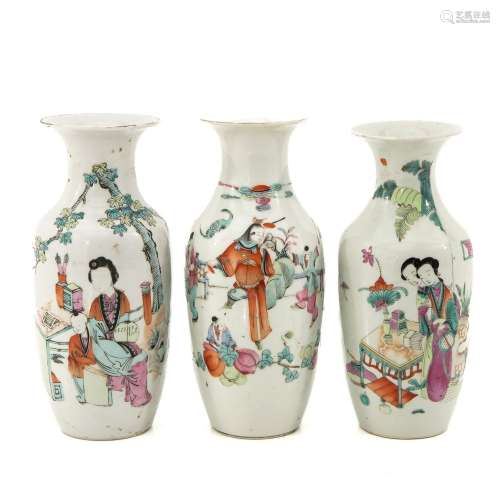 A Collection of 3 Famille Rose Vases