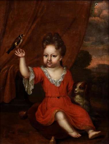 Unknown artist of the 17th c. "Child with dog and chaff...