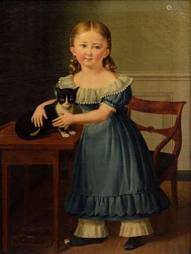 Unknown 19th century painter "Girl with Cat at Desk&quo...