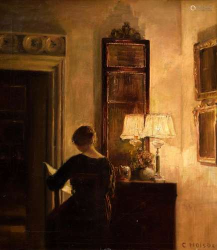 Holsøe Carl Vilhelm (1863-1935) "Interior with reading ...