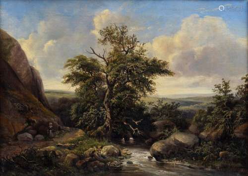 Unknown artist of the 19th c. "River Landscape" oi...