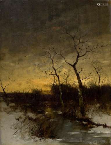 Flockenhaus Heinz (1856-1919) "Wintry sunset at the cre...