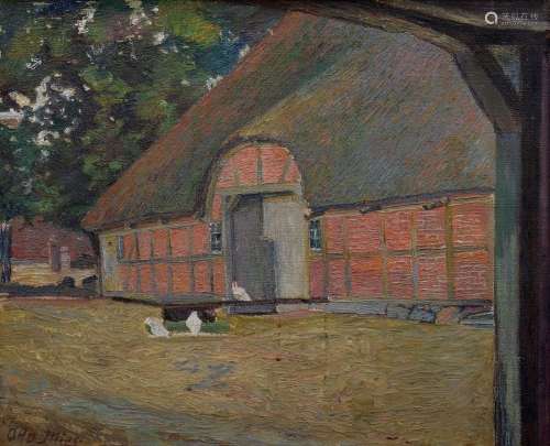 Illies Otto (1881-1959) "Chickens in front of thatched ...