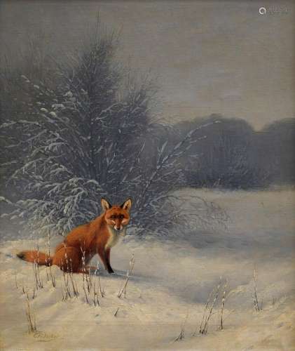 Deiker Carl Friedrich (1836-1892) "Fox in the snow"...