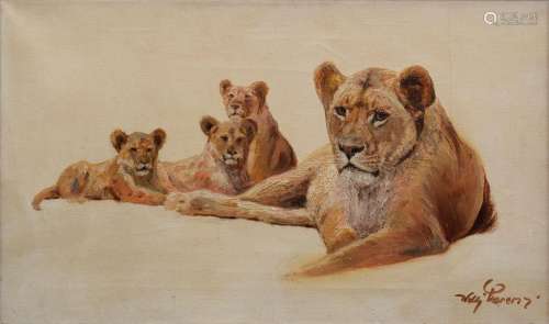 Lorenz Willy (1901-1981) "Lioness with three cubs"