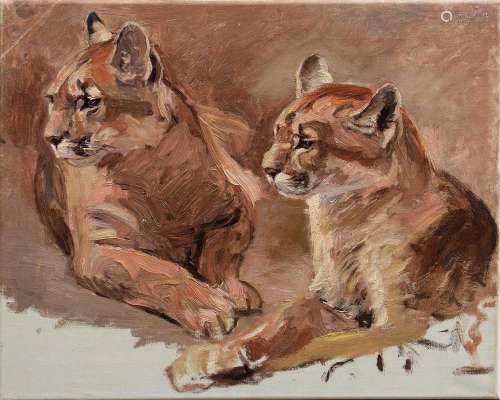 Lorenz Willy (1901-1981) "Two Lying Pumas" unfinis...