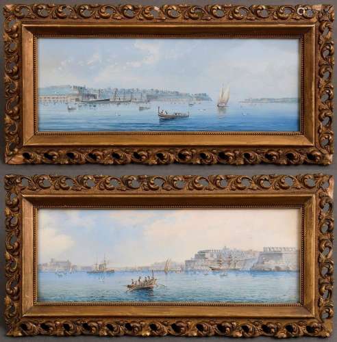 Two Italian souvenir paintings "Southern Harbour Vedute...
