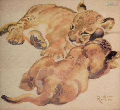 Norbertine v. Bresslern-Roth (1891-1978) " Two lion cub...