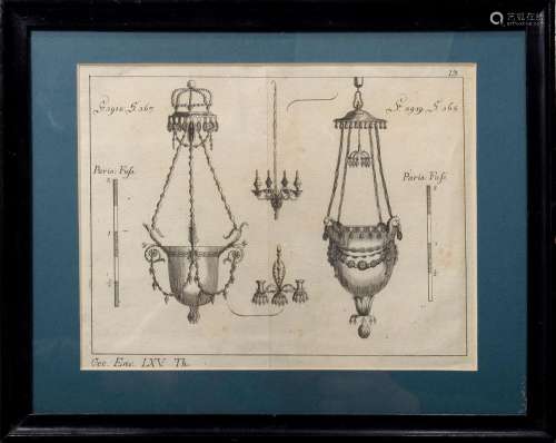 Decorative engraving "Ceiling lights" copperplate ...