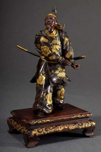 Japanese bronze "Samurai in crotch position" red b...