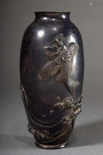 Japanese bronze vase with fine sculptural decoration "R...