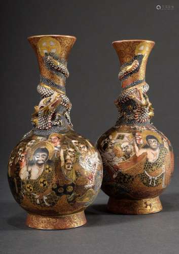 2 Various Japanese Satsuma ceramic vases with rich figural d...