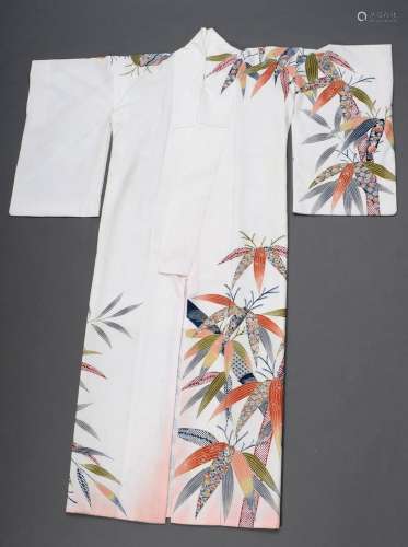 White women's kimono with colourful print decoration "b...