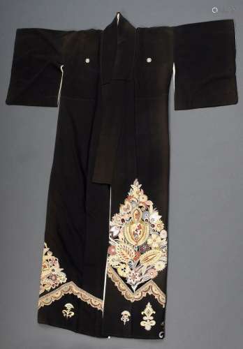 Black men's kimono with coloured print decoration "Flor...