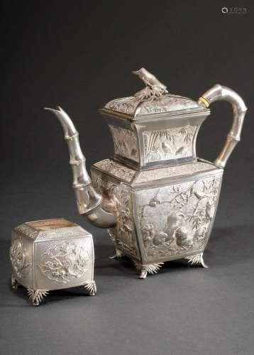 2 Various pieces of Chinese silver: teapot and sugar bowl in...