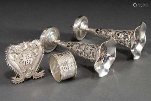 4 Various pieces of Chinese silver miniatures: pair of openw...