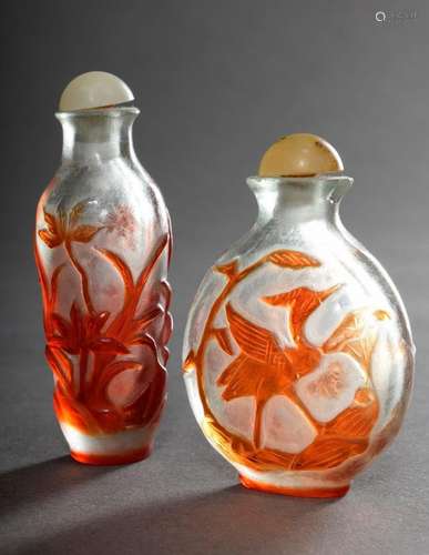 2 Various Peking glass snuffbottles with red overlay "c...