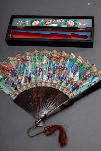 Chinese paper fan with fine gouache painting "Historica...