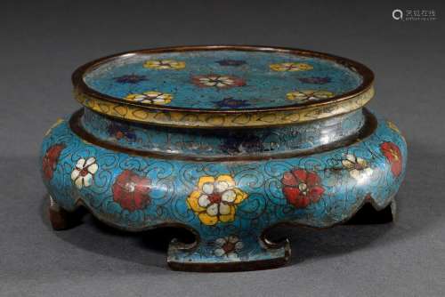 Cloisonné base for an incense burner Koro with floral decora...